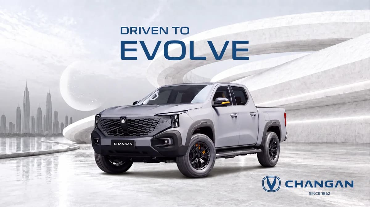 Changan Hunter K50 double cab bakkie on the Driven to Evolve key visual
